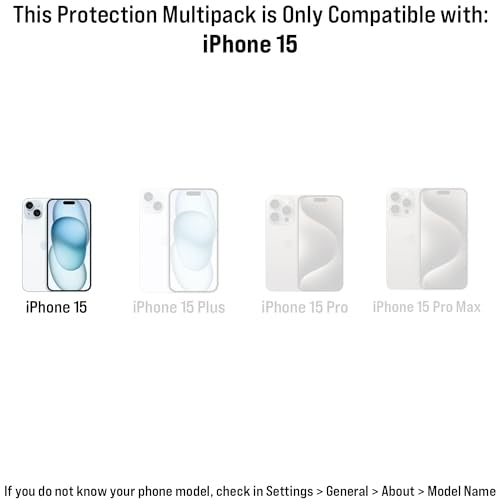Scooch® Tempered Glass Multipack for iPhone 15, 3 Screen Protectors and 2 Camera Lens Protectors, Premium 9H Tempered Glass, Anti-Scratch, Anti-Fingerprint, Impact Resistant - size: iPhone 15