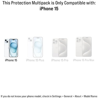 Scooch® Tempered Glass Multipack for iPhone 15, 3 Screen Protectors and 2 Camera Lens Protectors, Premium 9H Tempered Glass, Anti-Scratch, Anti-Fingerprint, Impact Resistant - size: iPhone 15