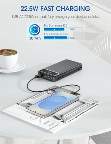 Nusyddy Portable Charger 12000mAh Fast Charging w/Built-in Wall Plug Black - color: Ebony