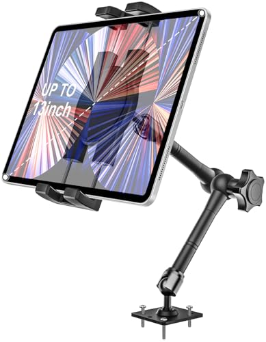 Drill Base Tablet Mount for Truck - [Metal Long Arm] Heavy Duty Truck Tablet Holder Dashboard Car Mount for Commercial Vehicles, Semi Trucks, for 4.7-13" iPad Pro, Air, Mini, Galaxy Tab, Z Fold
