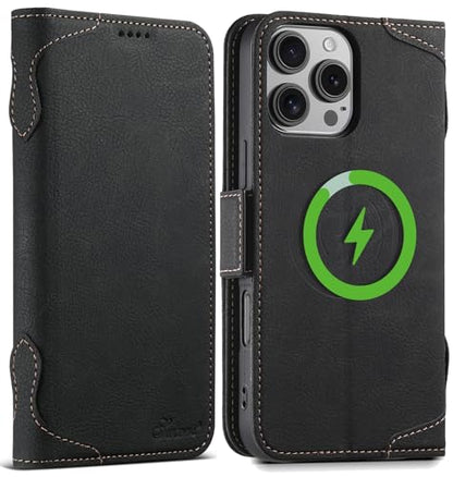 SINIANL iPhone 16 Pro Max Wallet Case - MagSafe Compatible, Leather Folio Cover with Card Slots and Kickstand - Black - color: MagSafe - Black, size: For iPhone 16 Pro Max