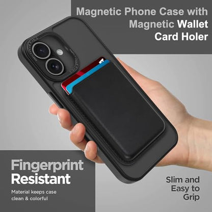 Magnetic Designed for iPhone 16 Case 6.1" 2024, Black | [Compatible with Magsafe] [with Wallet & Card Holder] [Military Drop Protection] Slim Translucent Matte Phone Case - color: Black, size: iPhone 16