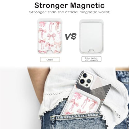 Compatible with Magsafe Wallet Magnetic Card Holder -Pink Ribbon Bow - color: Pink Ribbon Bow Colorful