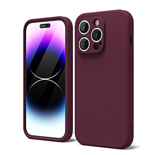 oakxco for iPhone 14 Pro Max Phone Case Liquid Silicone, Cute Thin Slim Soft Rubber TPU Plain Smooth Gel Cover for Women Girl, Matte Solid Protective & Shockproof, Burgundy Plum Wine - color: Burgundy, size: 14 Pro Max