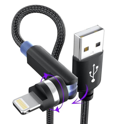 90 Degree iPhone Charger Cable Swivel Cord with 360° Rotating Head - 6.6FT Right Angle Lightning Cable 360° iPhone Cord with MFi, 2.4A Fast Charging, Data Sync, Apple Carplay for iPhone14 13 12 11 X 8