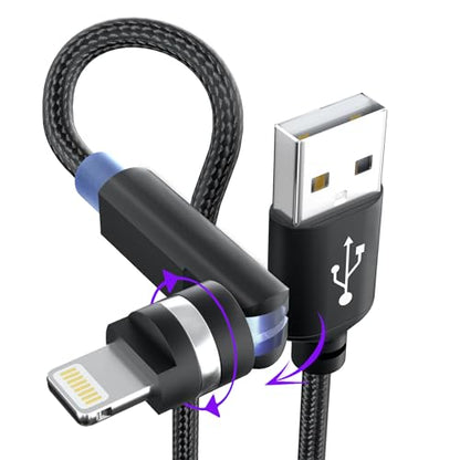 90 Degree iPhone Charger Cable Swivel Cord with 360° Rotating Head - 6.6FT Right Angle Lightning Cable 360° iPhone Cord with MFi, 2.4A Fast Charging, Data Sync, Apple Carplay for iPhone14 13 12 11 X 8