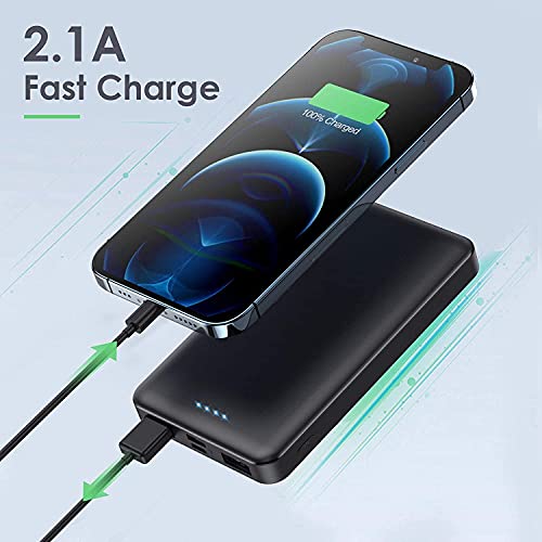 [2 Pack]Portable Charger Power Bank 10000mAh,Ultra Slim Portable Phone Charger with USB C Input & 2 Output Backup Charging External Battery Pack Compatible with iPhone 16/15/14/13/12,Android Phone etc - color: Matte Black+Black