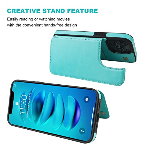 ONETOP for iPhone 14 Pro Max Wallet Case with Credit Card Holder,LightBlue | Kickstand,ID/Cash Holder,Case Wallet with Card Slots,Double Magnetic Clasp,Durable PU Leather Shockproof Cover for Women Men - color: Light Blue