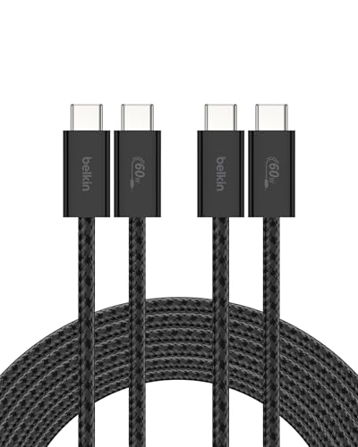 Belkin USB C to USB C 60W Braided Cable 2 Pack, 9.9ft iPhone Charger Cord - color: Black, style: 9.9 ft - 2 pack
