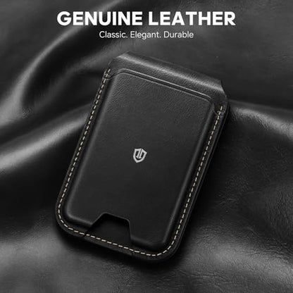 SHIELDON Genuine Leather Magnetic Wallet Stand for MagSafe, Retro Black | Strong Magnetic, Card Holder, Kickstand, Angle Adjustment, Rfid Blocking, for iPhone 17/16/15/14/13/12 Series & Magnet Case - color: Retro Black