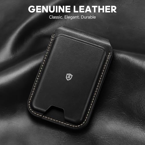 SHIELDON Genuine Leather Magnetic Wallet Stand for MagSafe, Retro Black | Strong Magnetic, Card Holder, Kickstand, Angle Adjustment, Rfid Blocking, for iPhone 17/16/15/14/13/12 Series & Magnet Case - color: Retro Black