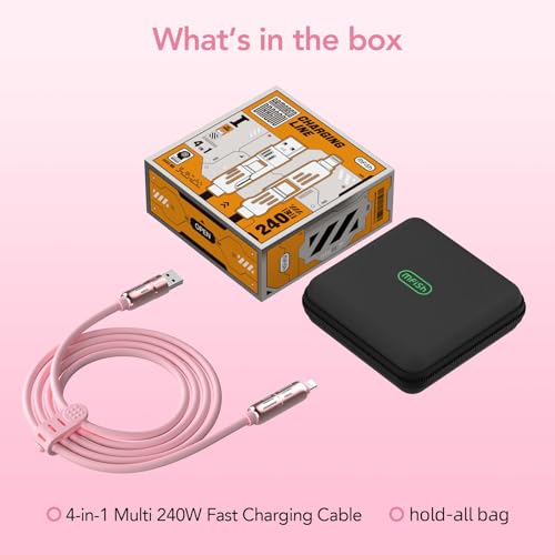 MFish 240W 4-in-1 Fast Charging Cable, Pink, 6.6FT - color: Pink, size: 6.6FT