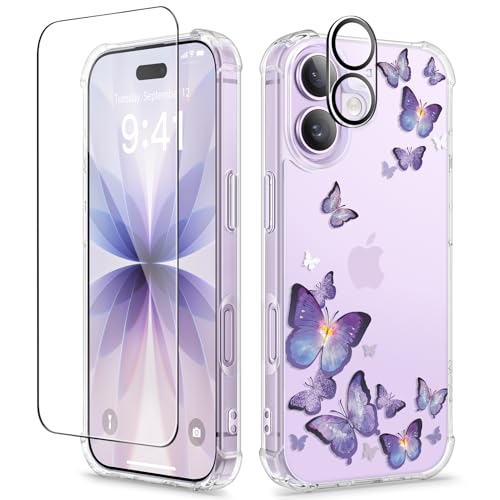 GVIEWIN for iPhone 17 Case Floral, Slim Clear Non-Yellowing | Shockproof Protective, Screen Protector+Camera Lens Protector, Women Phone Case for iPhone 17 6.3", Alluring Butterfly - color: Alluring Butterfly