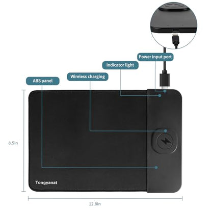 15W Wireless Charging Mouse Pad, 2 in 1 Desk Pad with Non-Slip Rubber Base, Fast Qi Wireless Charger for iPhone/Computers/Home Charging Devices, 12.8 * 8.5in Mouse Pad - Gray - color: Gray