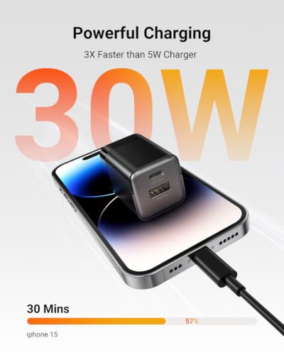 wegear USB C Fast Charging Charger, 30W Dual-Port GaN Nano Charger - color: Black, size: 1 Pack
