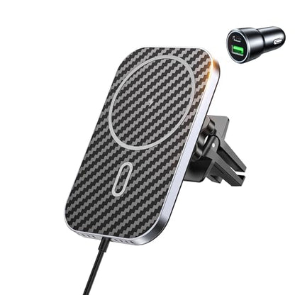 for MagSafe Car Mount Charger with Adapter, 360° Rotation Magnetic Wireless iPhone Car Charger for Air Vent, Compatible with iPhone 18/17/16/15/14/13/12 Pro Max Air Plus Mini (Carbon Black) - color: Carbon Black