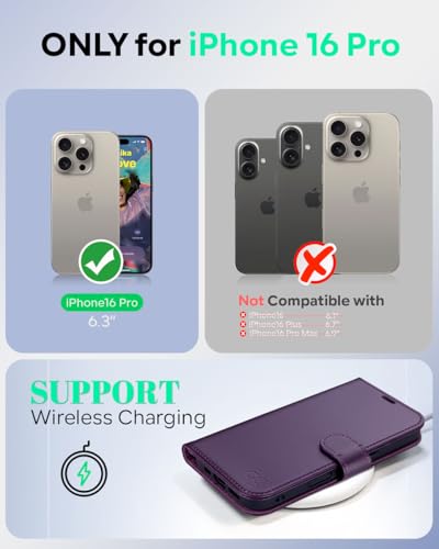 OCASE Compatible with iPhone 16 Pro Wallet Case, PU Leather Flip Folio Case with Card Holders RFID Blocking Kickstand [Shockproof TPU Inner Shell] Phone Cover 6.3 Inch 2024, Dark Purple - color: Dark Purple