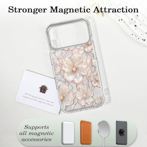 for iPhone 17 Pro Max Magnetic Case【Compatible with MagSafe】 Aesthetic Oil Painting Stained Glass Flower Design, Slim Fit Hard PC Back Shockproof Cute Clear Phone Cover, Light Pink - color: Light Pink, size: iPhone 17 Pro Max