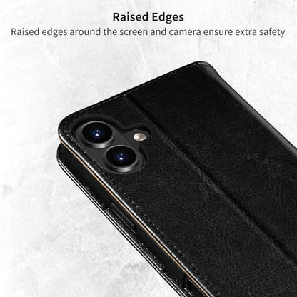 Belemay Compatible with iPhone 16 Plus Case Wallet, Durable Genuine Leather, RFID Blocking Card Holders, Shockproof TPU Shell, Kickstand, Drop Protection, Protective Flip Cover 6.7", Black - color: Black, size: iPhone 16 Plus