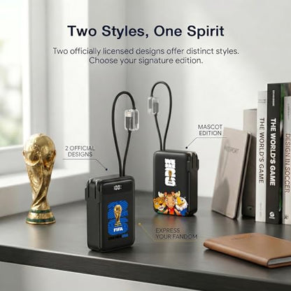 2026 FIFA Licensed Power Bank with Built-in Cable and Foldable Wall Plug, 22.5W 10000mAh Portable Charger, 3-in-1 Power Bank for iPhone 17, FIFA World Cup 2026 Official Merchandise, Blue USA Badge - color: Blue USA Badge