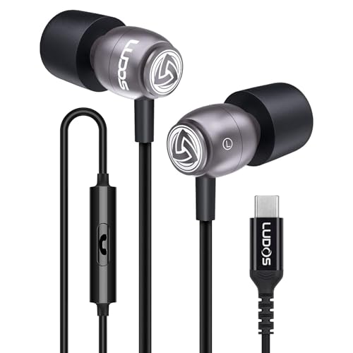 LUDOS Clamor USB C Headphones for iPhone 17 16 15 Pro Max Plus Air iPad Pro, 5 Years Warranty, USB-C Earbuds for Samsung Galaxy S26 S25 S24 S23 Ultra S22 S21 FE S20 A55 A54 A53, USB Type C Earphones - color: Grey, style: USB-C