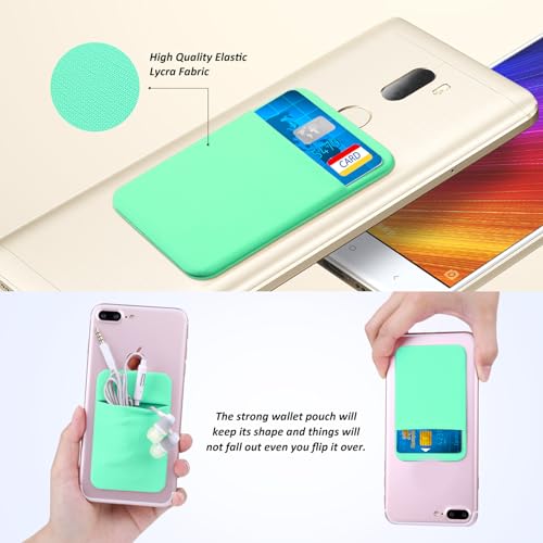 Costyle 4 Pack Slim Adhesive Cell Phone Card Holder Pocket Back of Phone - color: Pink, Gray, Mint Green, Rose