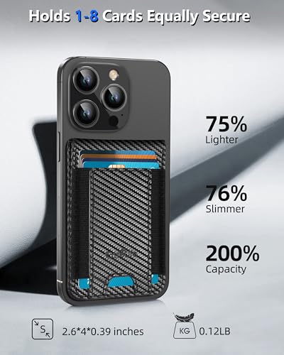Phone Wallet Stick On with Stand, Adhesive Phone Card Holder, 8-Card Holder - color: Black Carbon Fiber