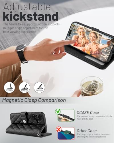 OCASE for iPhone 17 Wallet Case, Card Holder, Diamond Check Black | RFID Blocking, Kickstand, Magnetic Closure, PU Leather Flip Folio, Shockproof TPU Shell, Protective Phone Cover (6.3") 2025 - color: Diamond Check Black