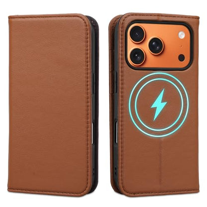 for iPhone 17 Pro 6.3" Wallet Case Card Holder Brown | Magsafe Compatible,RFID Blocking,Kickstand,Folio Cover,Genuine Leather - color: Brown, size: 6.3" iPhone 17 Pro