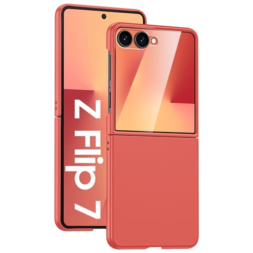 GooseBox for Samsung Galaxy Z Flip 7 Case with Screen Protection,Z Flip 7 Slim HD Clearly Case Ultra-Thin Anti-Scratch Shockproof Phone Case(Coral Red) - color: Flip7-Coral Red PYK