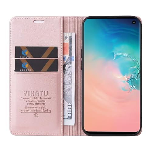 Compatible with Samsung Galaxy S10 Wallet Case PU Leather Flip Folio Case with Card Holder Magnetic Closure Shockproof Protective Phone Cover Rose Gold - color: Rose Gold, size: Samsung S10