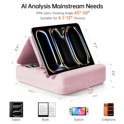 Tablet Pillow Stand with Storage, Foldable iPad Holder for Lep, Bed, Sofa, and Desk - Soft Pad Dock with Pocket and Stylus Mount Compatible with 4-13" iPad Pro/Air/Mini, Galaxy Tab, Kindle (Purple) - color: Purple