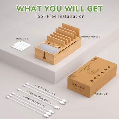 Pezin & Hulin Bamboo Charging Stand Rack, No Power Adapter Supply -Natural - color: Natural