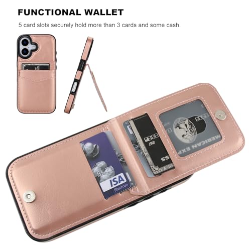 KIHUWEY for iPhone 17 Wallet Case Card Holder Kickstand, Rose Gold | Credit Card Slots, PU Leather, Magnetic Clasp, Flip Heavy Duty Protection Cover for Men and Women - color: Rose Gold