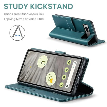FLIPALM Wallet Case for Google Pixel 8a, Blue-Green | Card Holder, RFID Blocking, PU Leather Folio Flip, Kickstand, Protective Shockproof Cover - color: Blue-Green