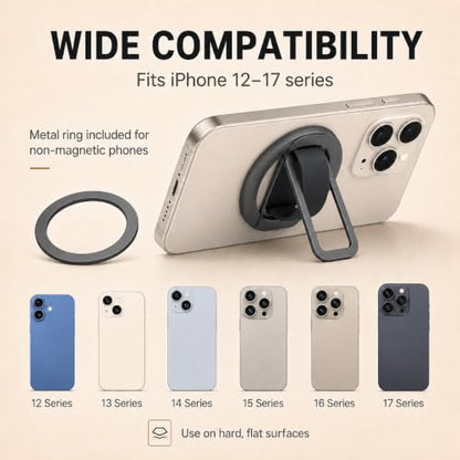 Magnetic Silicone Phone Grip | Super Strong Magnetic Design, 360° Rotation, Comfortable Grip, Compatible with iPhone 16/15/14/13/12 Series, Perfect for Selfies and Watching Videos - color: Deep Black