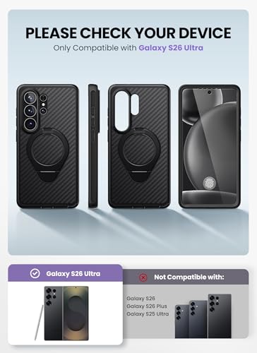 i-Blason for Samsung Galaxy S26 Ultra Case MagSafe with Ring Stand, Aramid Fiber Made, 360° Full-Body with Built-in Screen Protector, 2-in-1 Kickstand/Ring Holder, Solid Shockproof Phone Case, Aramid - color: Aramid