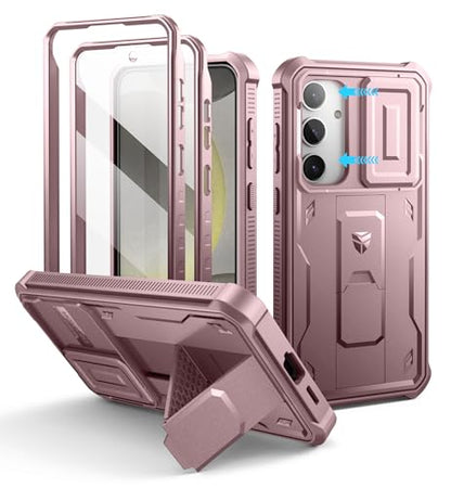 Dexnor for Samsung Galaxy S24 Plus Case with Built-in Slide Camera Cover & Screen Protector & Kickstand, Shockproof Rugged Case Full-Body Bumper Protective Cover for Galaxy S24 Plus (2024),Peony Pink | 2 Front Frames , Built-in Screen Protector & Kickstan