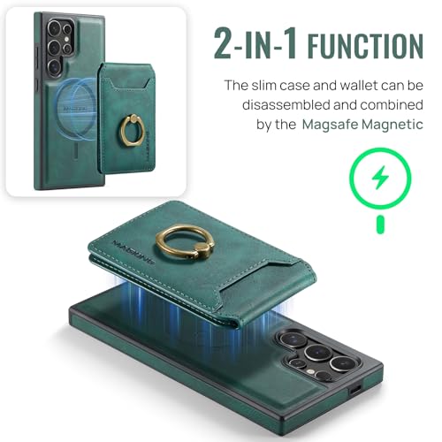for Samsung Galaxy S26 Ultra 2 in 1 Detachable Card Bag Wallet Case Durable Leather Wallets Magnetic Card Holder 4 Card Slots Ring Stand RFID Blocking Green - color: Green, size: Samsung Galaxy S26 Ultra