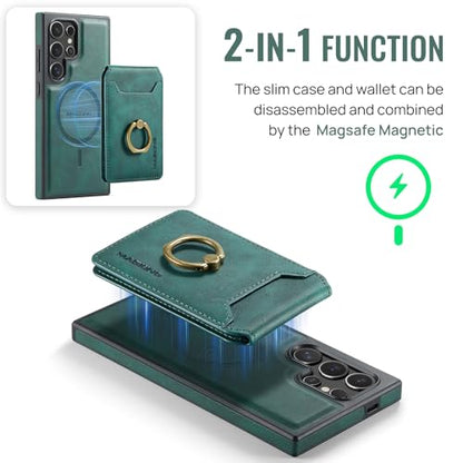 for Samsung Galaxy S26 Ultra 2 in 1 Detachable Card Bag Wallet Case Durable Leather Wallets Magnetic Card Holder 4 Card Slots Ring Stand RFID Blocking Green - color: Green, size: Samsung Galaxy S26 Ultra