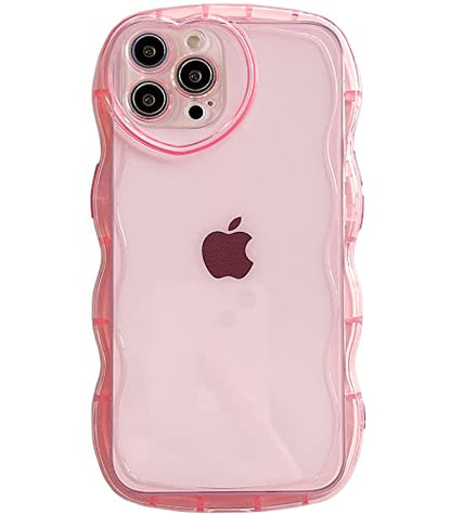 Qokey Compatible for iPhone 15 Pro Case(2023 6.1"),Cute Clear Love Design, Heart Camera Lens Curly Wave Transparent Protection Shockproof Phone Cover for Women Girl Men, Pink - size: for iPhone 15 Pro
