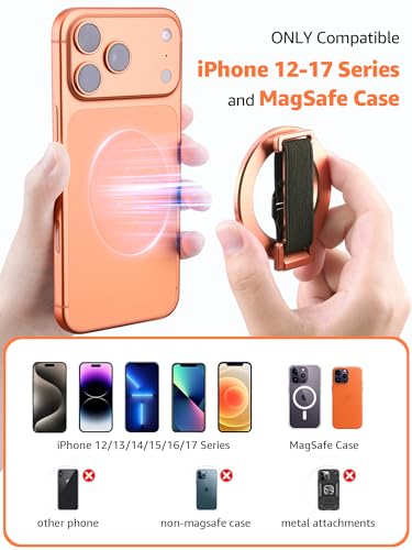 SUPERONE Magnetic Phone Grip with Finger Strap, Orange Magnetic Ring Holder - color: Orange