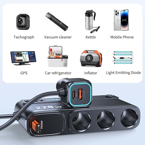 Cigarette Lighter Adapter with 45W Retractable Car Charger Fast Charging