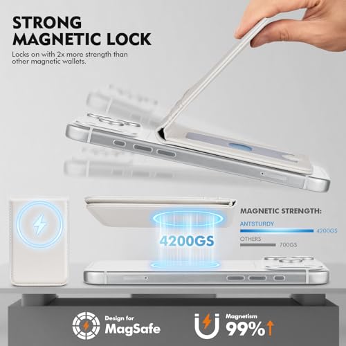 SkyEagle RFID Blocking MagSafe Wallet Stand with Card Holder,5 Card Slots & ID Window,PU Leather Magnetic Phone Adjustable Kickstand for iPhone 12/13/14/15/16/17 Pro Max & Air Plus Series,White - color: White, style: Stand Wallet