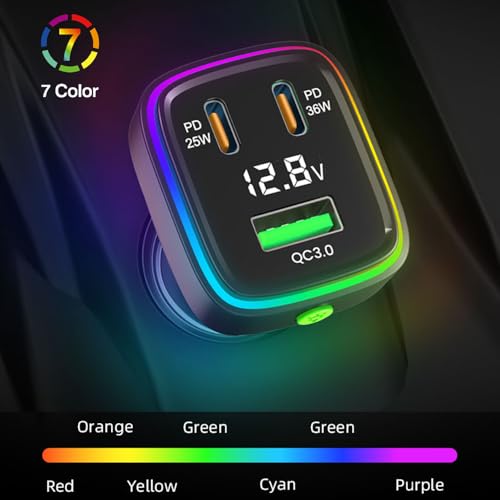 60W Fast Car Charger USB C Quick Charging Adapter PD 36W Fast Charging with Led and Voltage Display for iPhone16 15 X Samsung