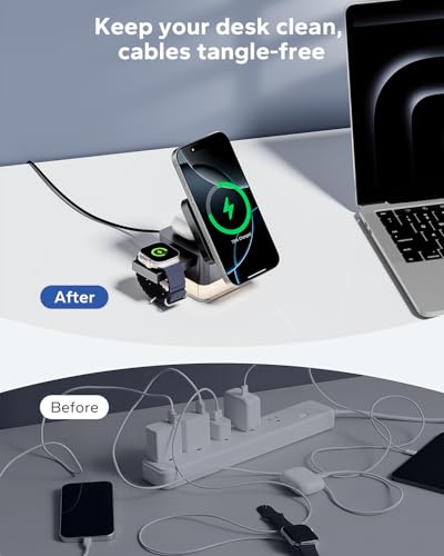 KPON for iPhone Nightstand Charging Station, 3in1 Wireless Charger Stand - color: Gray