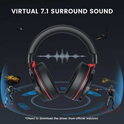 EKSA E900 Pro USB Gaming Headset for PC, 7.1 Surround Sound, 50MM Driver - color: Wired Black-Red