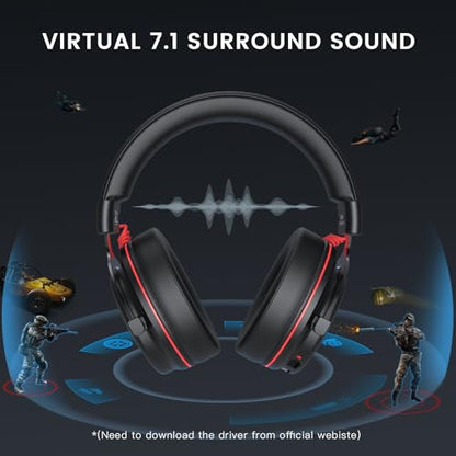 EKSA E900 Pro USB Gaming Headset for PC, 7.1 Surround Sound, 50MM Driver - color: Wired Black-Red