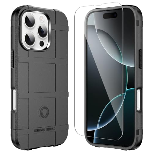 Rugged Shield 8ft Drop Proof TPU Thick Armor Tactical Protective Case Compatible with iPhone 16 Pro (6.3 inches) - Dark Black - color: Dark Black, size: iPhone 16 Pro