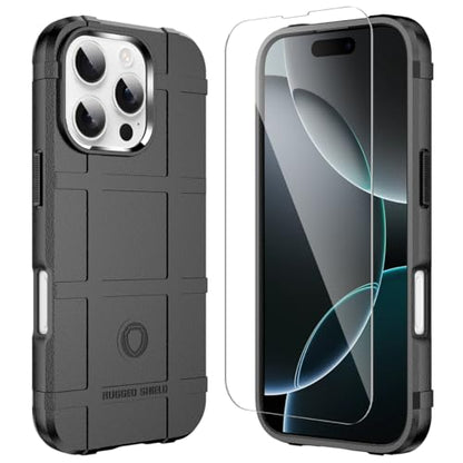 Rugged Shield 8ft Drop Proof TPU Thick Armor Tactical Protective Case Compatible with iPhone 16 Pro (6.3 inches) - Dark Black - color: Dark Black, size: iPhone 16 Pro